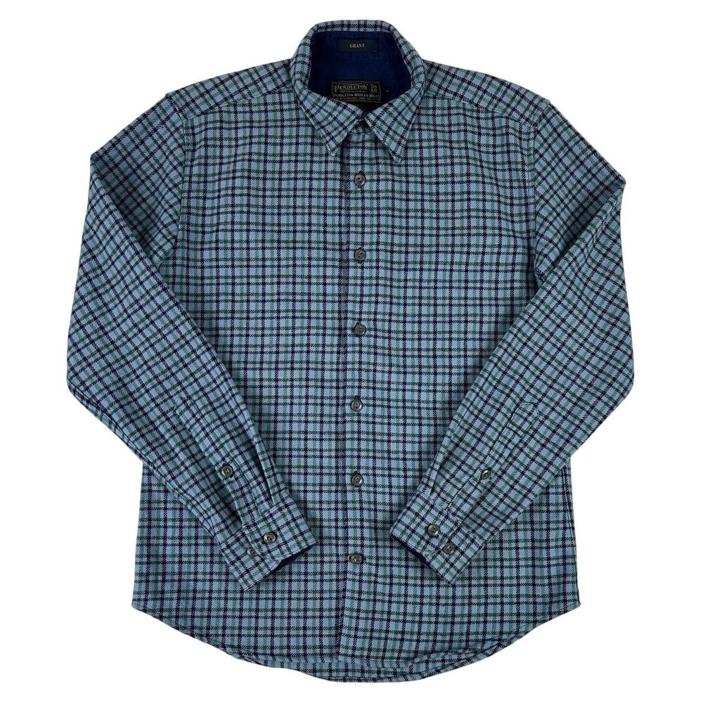 Pendleton Blue Plaid Long Sleeve Wool Shirt Cotton Lined Collar Men's Sz M